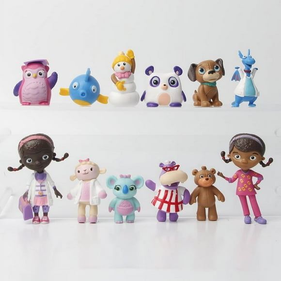 12Pcs/Set Doc Mcstuffins Characters Toys Doctor Lambie Sheep Stuffy Dragon Hallie Hippo Chilly Snowman PVC GK Model Accessories