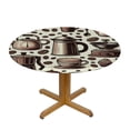 thumbnail image 3 of PIKWEEK  Brown Coffee Round Tablecloth, Fitted Table Cover with Elastic for  Round Tables, Farmhouse Rustic Coffee Table Cloth Outdoor Indoor Dinning Party Waterproof Tablecloths, 3 of 7