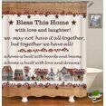 thumbnail image 3 of 4PCS/Set Vintage Brown Western Texas Star Shower Curtain, Primitive Berry Star Red Beige Plaid Rustic Wooden Board Country Bathroom Decor, Non-slip Bath Rugs Toilet Mats, Bless Our Home, 3 of 7