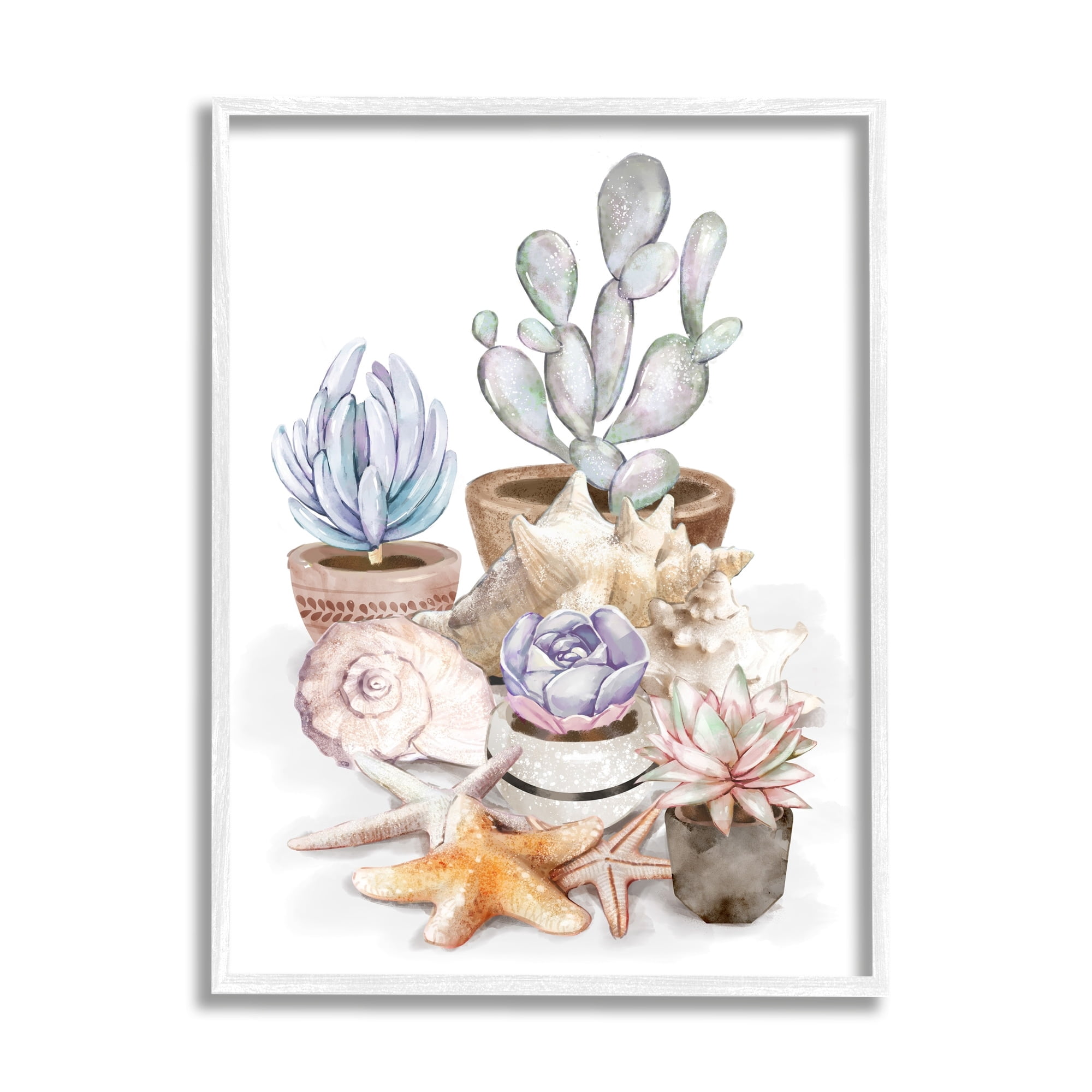 Stupell Industries Coastal Beach Succulent Plants Sea Shells Starfish, 24 x 30, Design by Ziwei Li