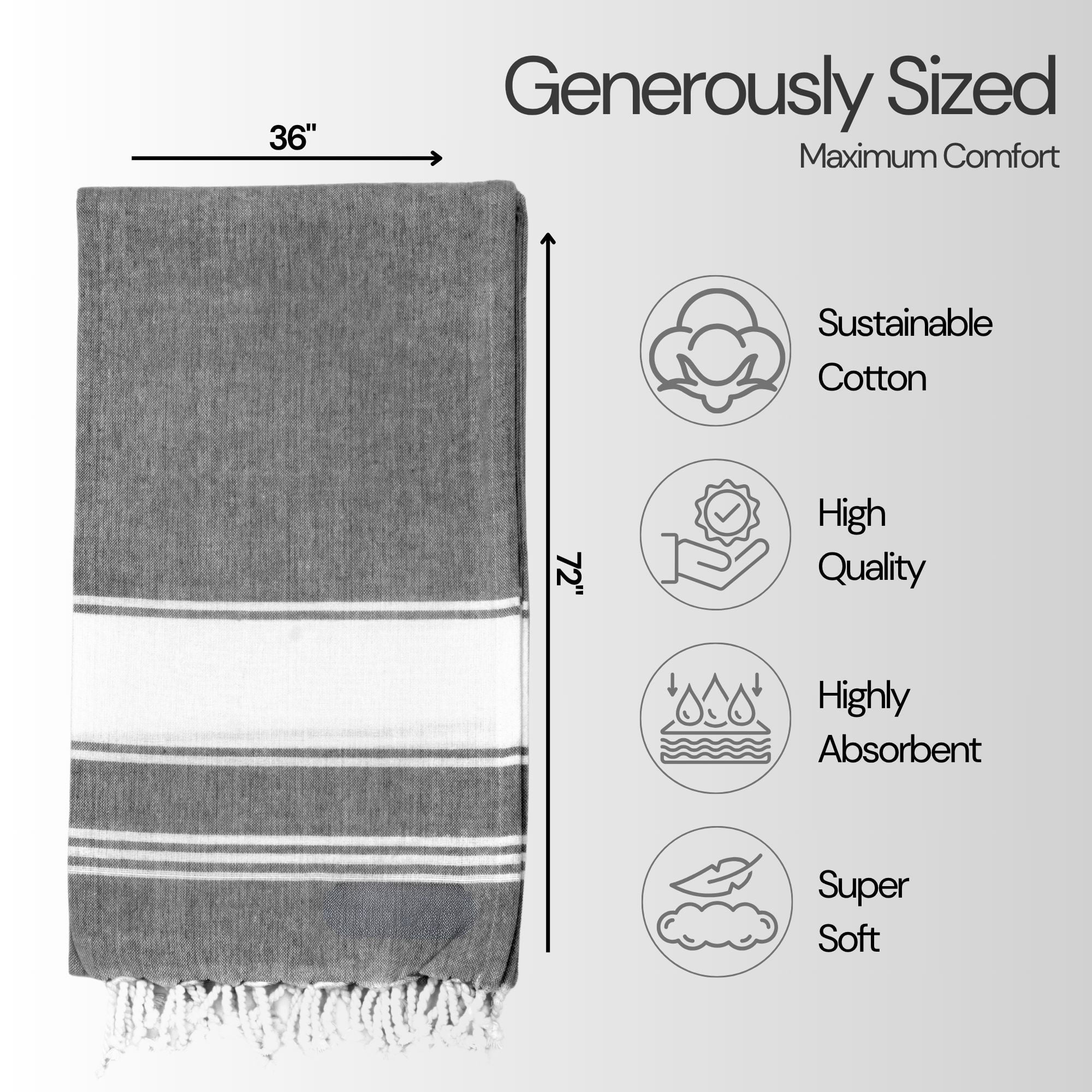 Top Cotton Cotton Turkish Beach Towel - 36” x 72”- Pack of 2 Large, Bathroom, Beach Essentials, Gym, Quick Dry for Shower, Lightweight Large Towels for All (Alloy)
