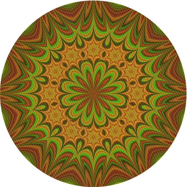 Ahgly Company Machine Washable Indoor Round Transitional Dark Yellow Green Area Rugs, 7' Round