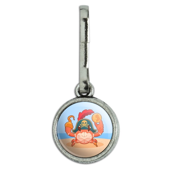 Pirate Crab on the Beach with Hook and Coin Antiqued Charm Clothes Purse Suitcase Backpack Zipper Pull Aid