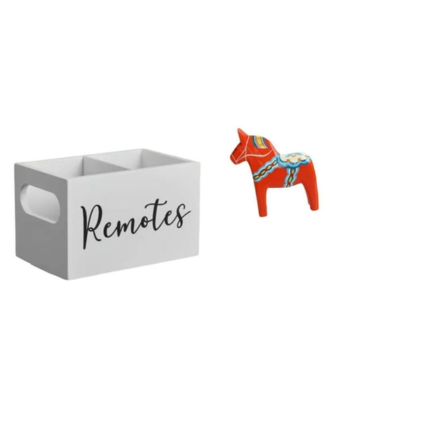 Organizador de almacenamiento de escritorio,Soporte para control remoto de TV de madera,Organizador remoto con 2 compartimentos,Figura de escritorio,Estatua tradicional sueca del caballo de Dala
