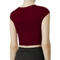 thumbnail image 3 of J. METHOD Women's Short Sleeve Scoop Neck Crop Top Solid Basic Casual Cropped T Shirts NEWT18 Burgundy M, 3 of 6