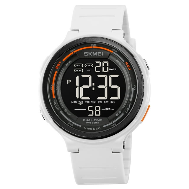 SKMEI Unisex Digital Sports Watch with 50M Water Resistance, EL Backlight, 1/100 Sec Stopwatch, Dual Time Zones, Daily , Countdown Timer, Date/Week Display, 12/24H Format - Resin Crystal, ABS