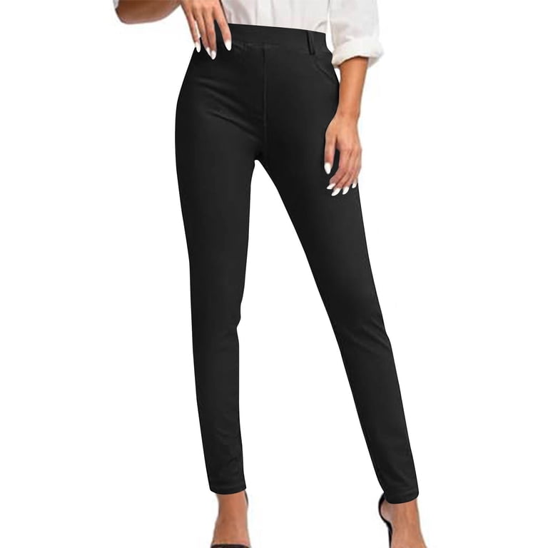 Ryrjj Womens Yoga Dress Pants with Pockets Stretch Work Leggings Trousers for Women Pull On Skinny Slacks for Business Office Casual(Black,3XL)