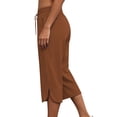 thumbnail image 6 of Oiangi Womens Capri Pants Elastic Waist Split Curved Hem Capris Casual Loose Comfy Crop Trousers with Pockets Coffee S, 6 of 7