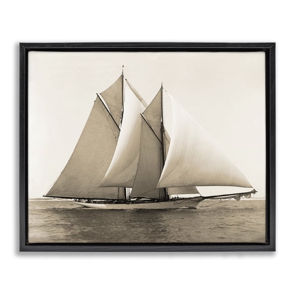 Stupell Industries Traditional Vintage Marine Ship Black Floating Frame Canvas Art, 21 x 17, by Graffitee Studios