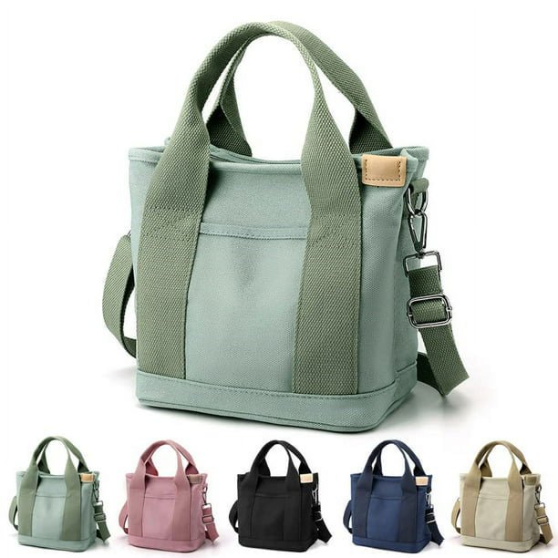 Bolso de mano para mujer, de lona, de gran capacidad, con múltiples bolsillos y cremallera, bandolera, estilo nicho, color verde.