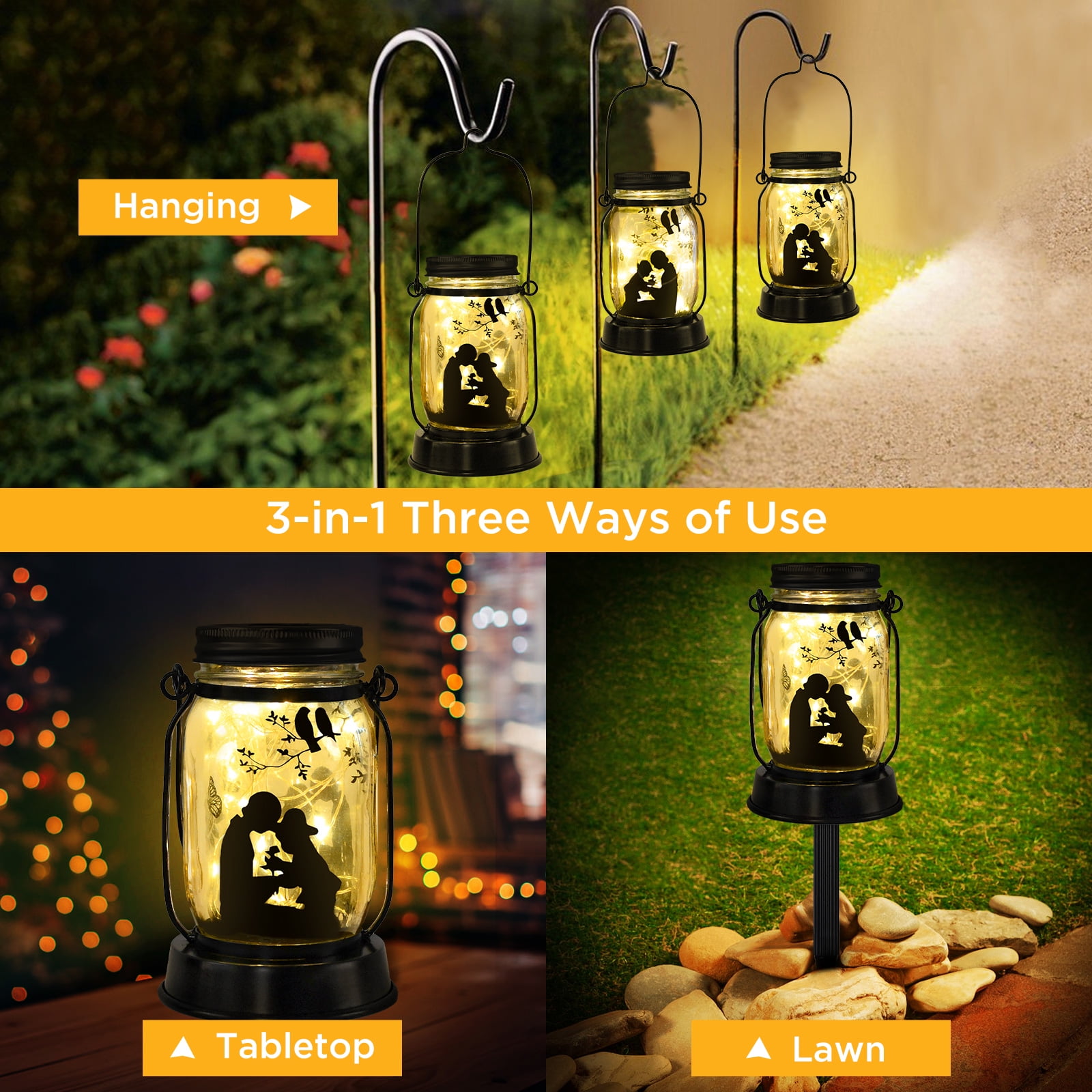 Parent-Child Solar Lanterns Mother's Day Gift Outdoor Garden Hanging Solar Lights Parent-Child Gifts for Women, Memorial Gifts Fairy Lights for Patio Yard Lawn Outside Decor Lamp