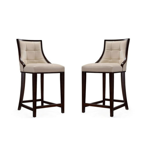 Manhattan Comfort Fifth 26" Faux Leather Counter Stool in Cream (Set of 2)