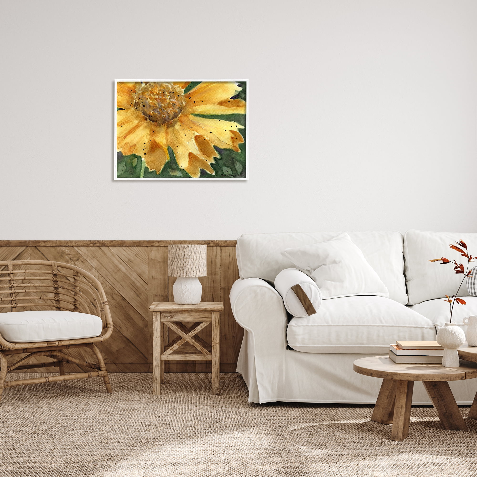 Stupell Industries Modern Sunflower Watercolor Botanical & Floral Painting White Framed Art Print Wall Art, 30 x 24