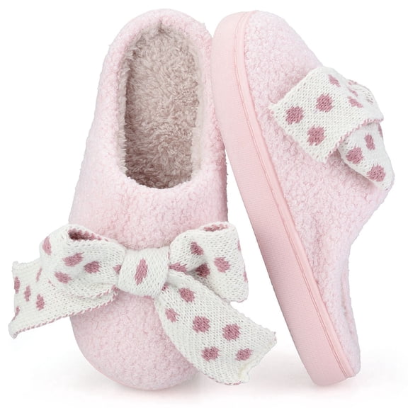 BERANMEY Women's Slippers with Memory Foam Plush Soft House Slippers for Women Non-Slip Indoor Outdoor Cozy Fluffy Warm Bedroom Slippers with Cute Bow Ideal Gift for Her