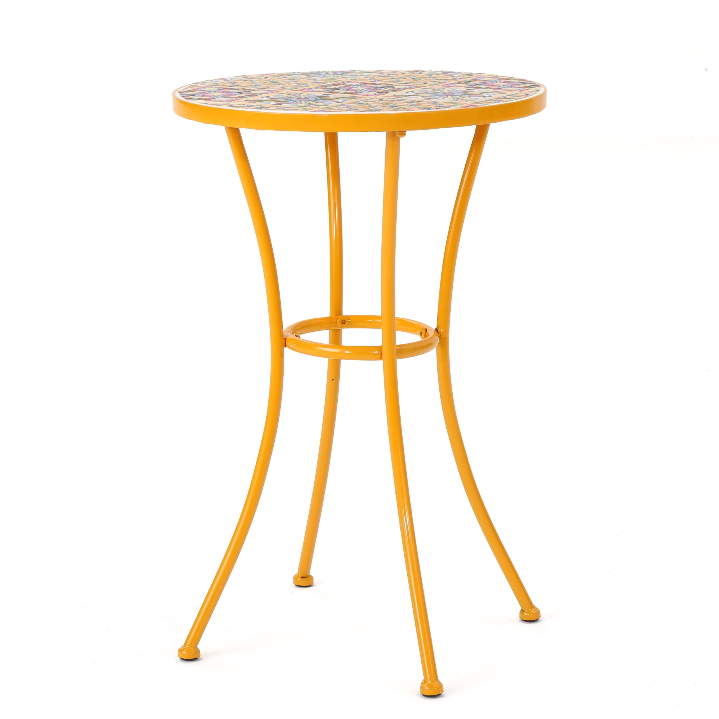 Leumius Outdoor Side Table with Tile Mosaic Top & Metal Legs,14" Square Accent Table for Patio/Garden/Balcony,Yellow