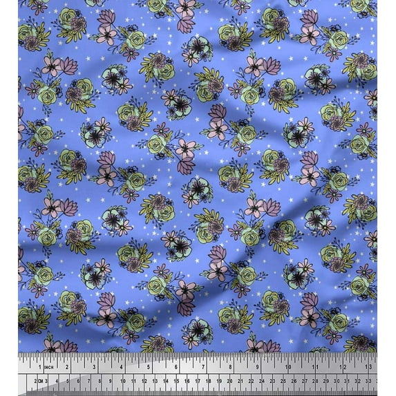 Soimoi Rayon Fabric Star,Leaves & Rose Floral Decor Fabric Printed Yard 56 Inch Wide