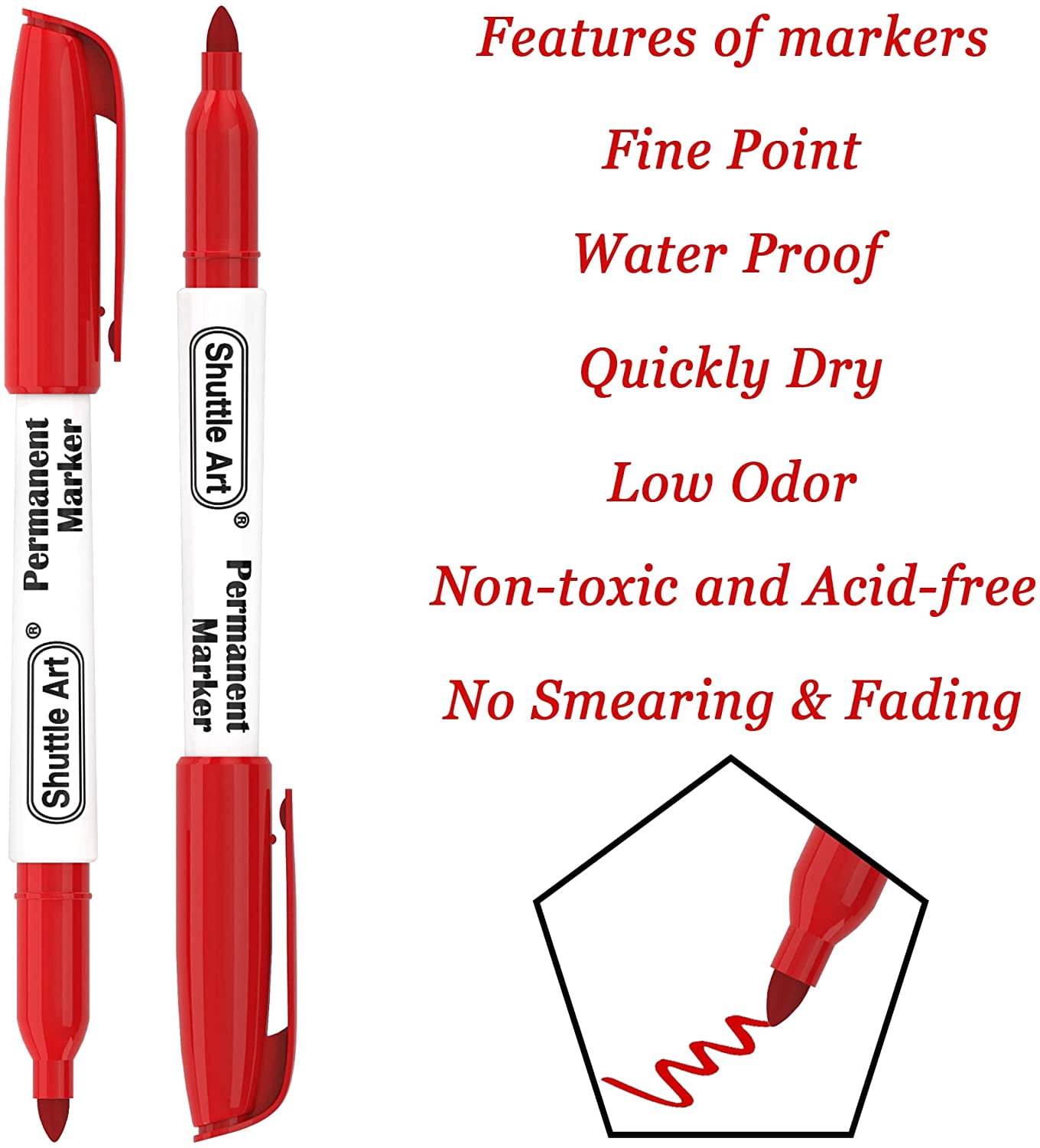 Permanent Markers,Shuttle Art 30 Pack Red Permanent Marker set,Fine Point, Works on Plastic,Wood,Stone,Metal and Glass for Doodling, Marking