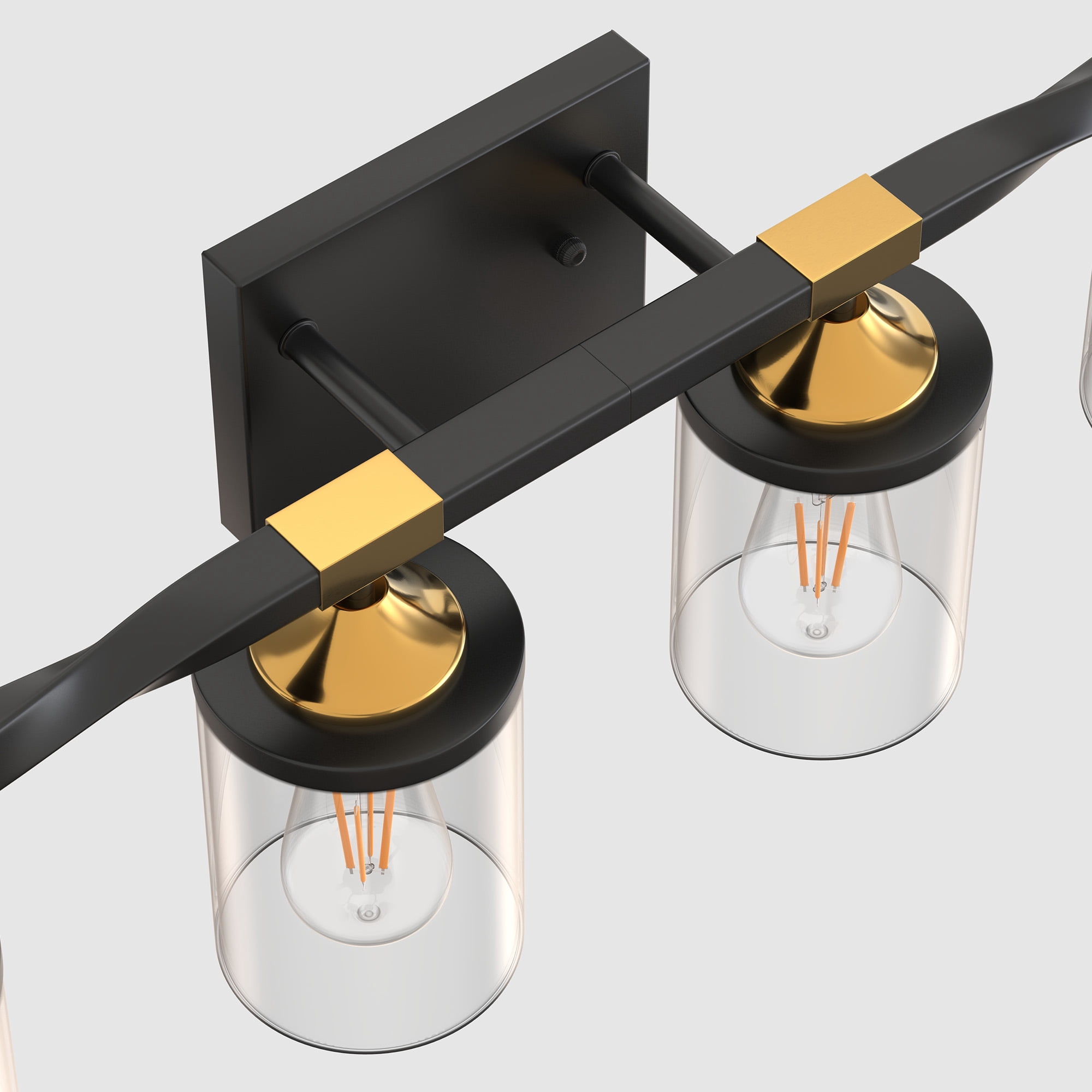 YANSUN 26.3 in 4 Light Black and Gold Vanity Light with Clear Glass Shades for Bathroom Living Room Bedroom Hallway