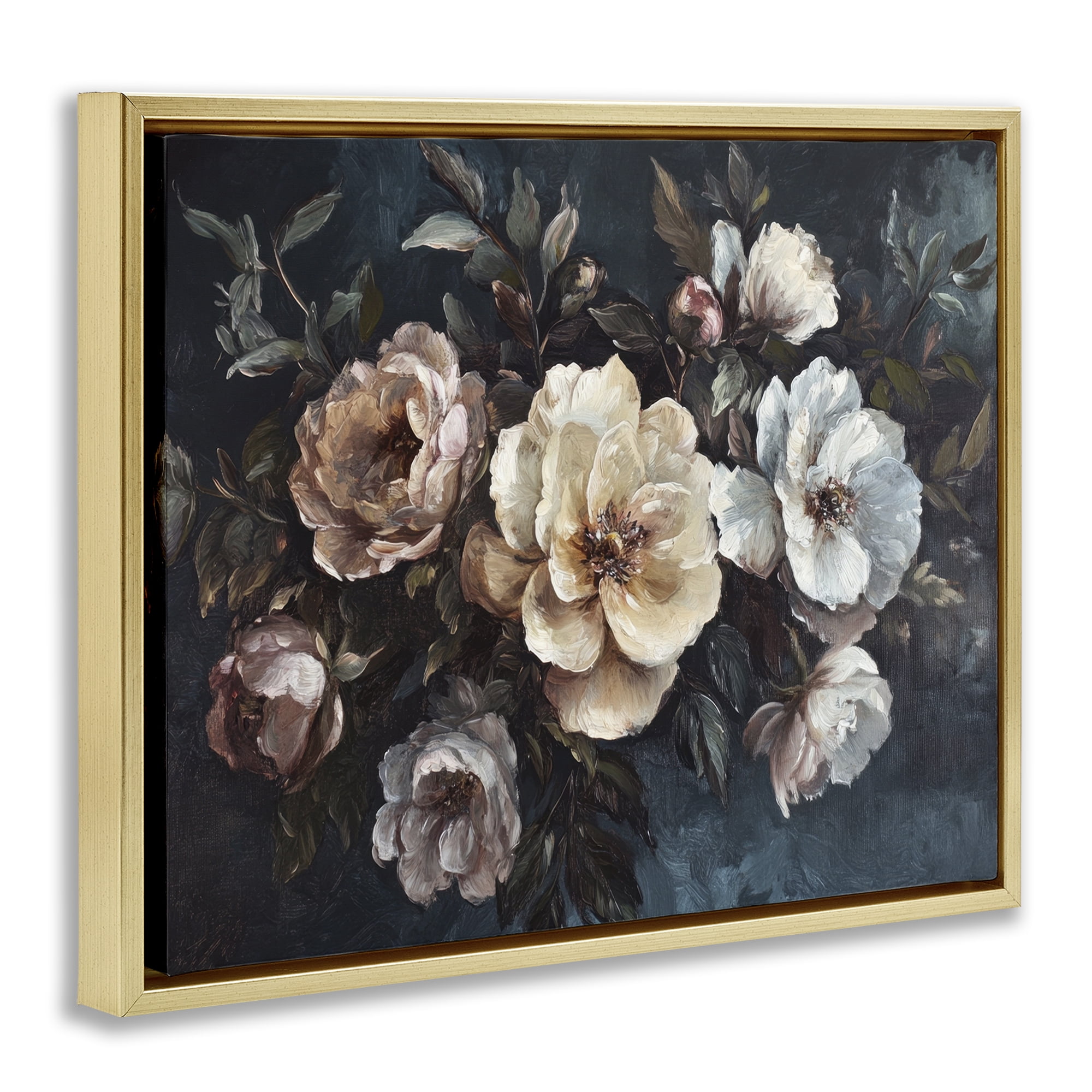 Stupell Industries Bold Vintage Blooms Plants & Flowers Painting Gold Floater Framed Canvas Art Print Wall Art, 21 x 17