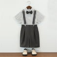 thumbnail image 4 of OSOLU Children Boys Outfits Short Sleeve Striped Shirts with Suspenders Summer Formal Wear Performance Comfortable Breathable Classic Versatile Clothing Sets, 4 of 6