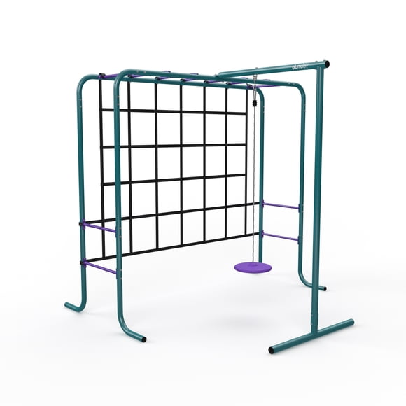Plum® Metal Monkey Bars with Swing and Climbing Wall