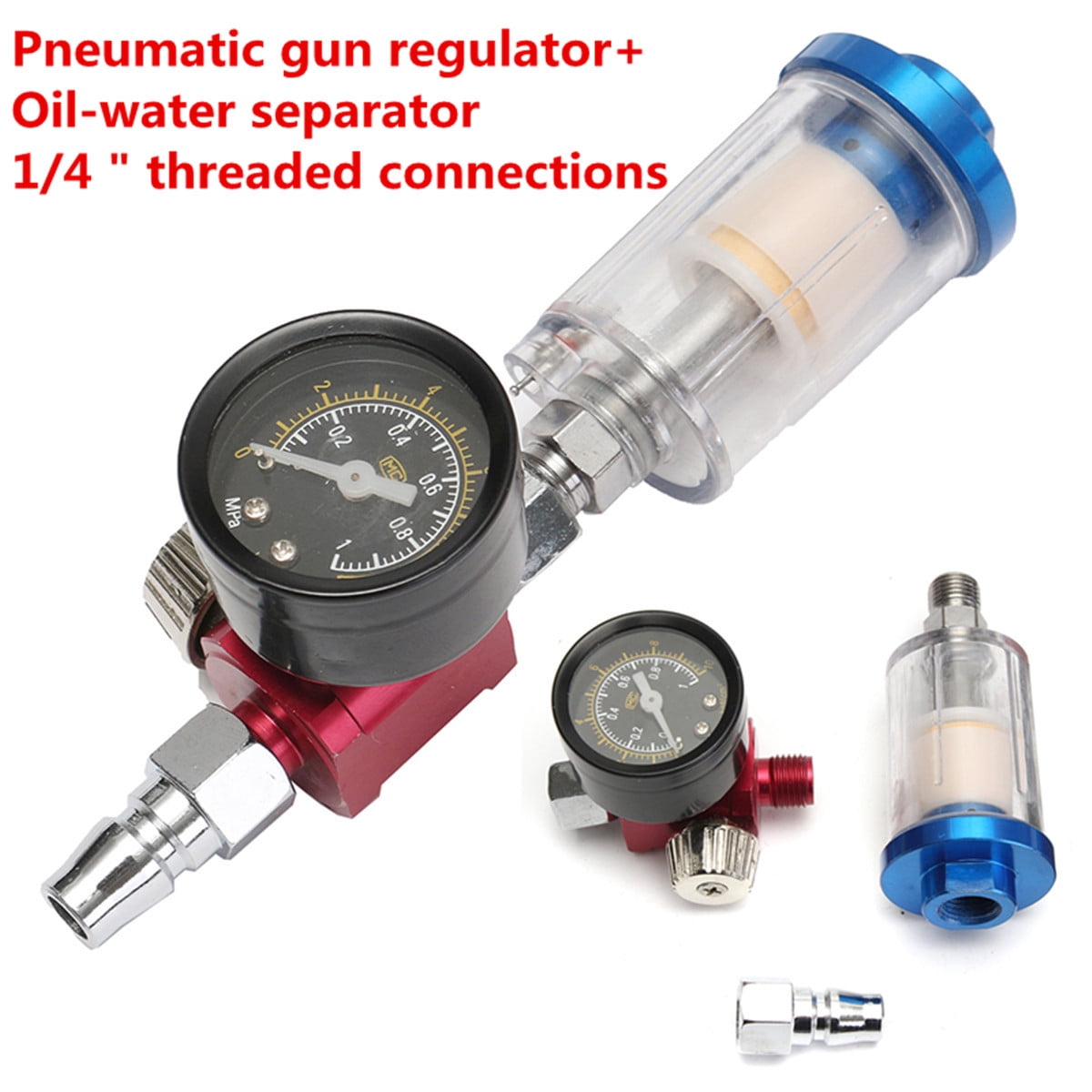 1xAir Pressure Regulator Gauge Spray Gun In-Line Water Separator Oil Trap Filter