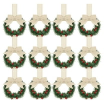 12 Pcs Christmas Kitchen Cabinet Wreaths with Ribbon 5.12 inch Mini Christmas Wreath Small Kitchen Wreath Greenery Wreath for Window Door