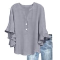 thumbnail image 2 of Hilenly Boho Tops for Women 3/4 Ruffle Sleeve Blouse V Neck Cotton Linen Shirts Tunic Shirts, 2 of 10