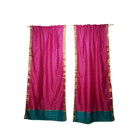 Ready Made Silk Drapery Panels Mogul 2 Indian Handmade Silk Sari Curtain Drape Panel Window Treatment Beautiful Border Rod Pocket Home Decor 96 inch ()