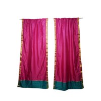 Mogul 2 Indian Handmade Silk Sari Curtain Drape Panel Window Treatment Beautiful Border Rod Pocket Home Decor 96 inch