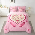 thumbnail image 2 of Feelyou Romantic Love Heart Bedding Comforter Set 7pcs for Kids, Valentines Day Rose King Bedding Sets, Princess Cartoon Pink Reversible Bed Sheets, Microfiber Bedroom Decor, 2 of 7