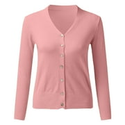 Aayomet Sweater Cardigan Women Womens Long Sleeve Cardigans Lightweight Ribbed Neckline Soft Knit Cardigan Sweater with Buttons,Pink XXL