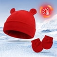 thumbnail image 2 of Lispipm 2pcs Baby Beenie and Glove Set Winter Soft Stretchy Cotton Hats and Mittens Outfit for Newborn Girls Boys Red 0-6 Months, 2 of 6