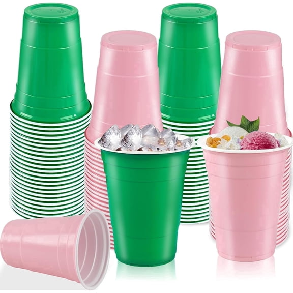 50 Pcs Witch Theme Party Plastic Cups, 16 Oz Pink and Green Plastic Disposable Drinking Cups for Witch Movie Birthday Baby Shower Wedding Party Supplies Favors