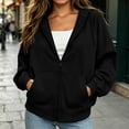 thumbnail image 2 of Qiopertar Hoodies for Women Zip Up Fleece Hoodie Long Sleeve Casual Oversized Sweatshirt Solid Color Drawstring Kangaroo Pocket Fall Winter Spring Tops Black XXL, 2 of 7