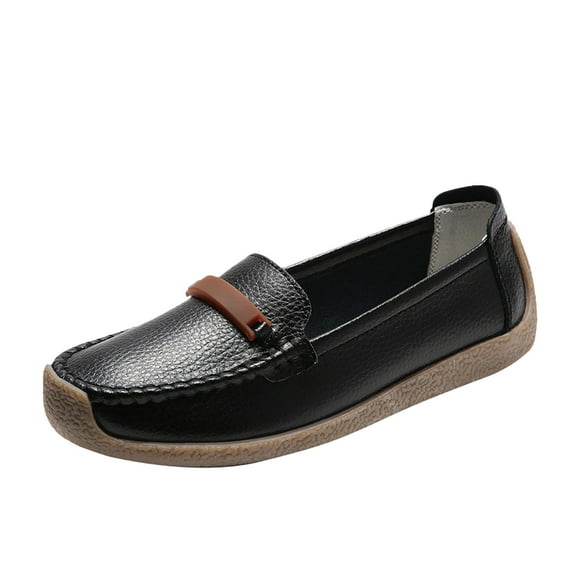 hopeusnice Clearance Women's Faux Leather Loafers Slip On Flats Comfortable Buckle Shoes Breathable Driving Moccasins Soft Sole Walking Shoes Everyday Wear Flats Comfortable Shoes Black 39