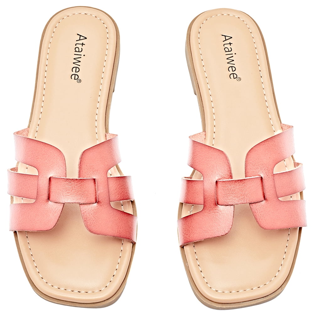 ★MAC MOC★ Bona Ribbon Layered Slipper Sandals 5 Colors 5cm Fifth & Luxe Women's Metallic Braided T-Strap Flat Sandals