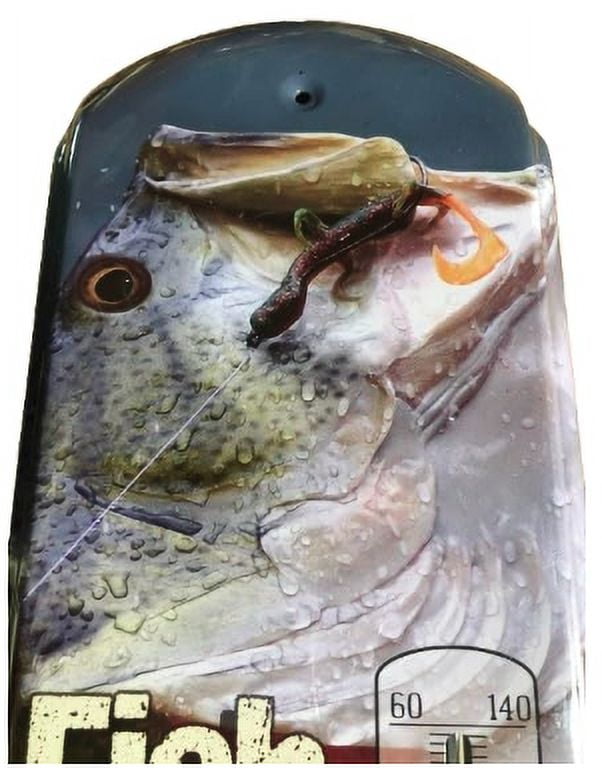 Hanging Metal Thermometer ~ 22 Gauge Metal Lithograph Print Measures 5" x 17" Indoors or Outdoors Choose Style (Fish Mouth Closed!)