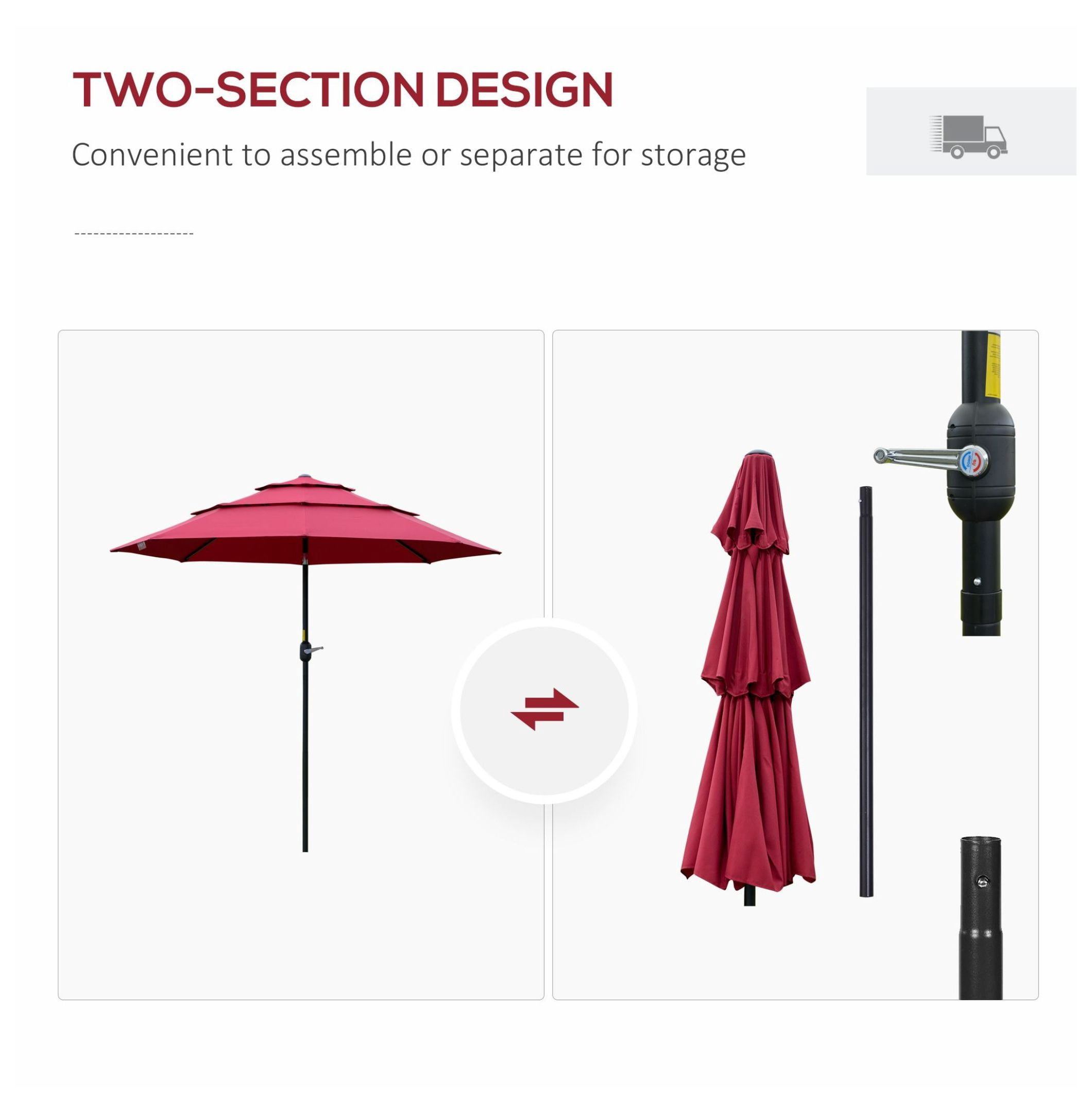 9' Patio Umbrella, Wine Red - Outdoor Market Umbrella with Crank & Tilt