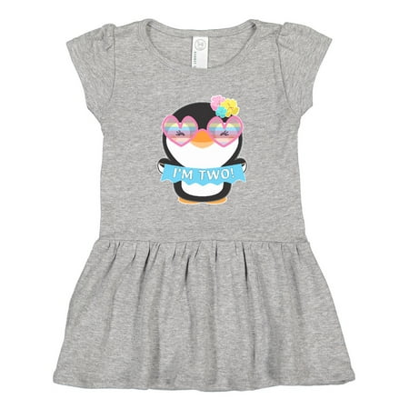 

Inktastic I m 2 Cute Penguin with Sunglasses and Flowers Gift Toddler Girl Dress