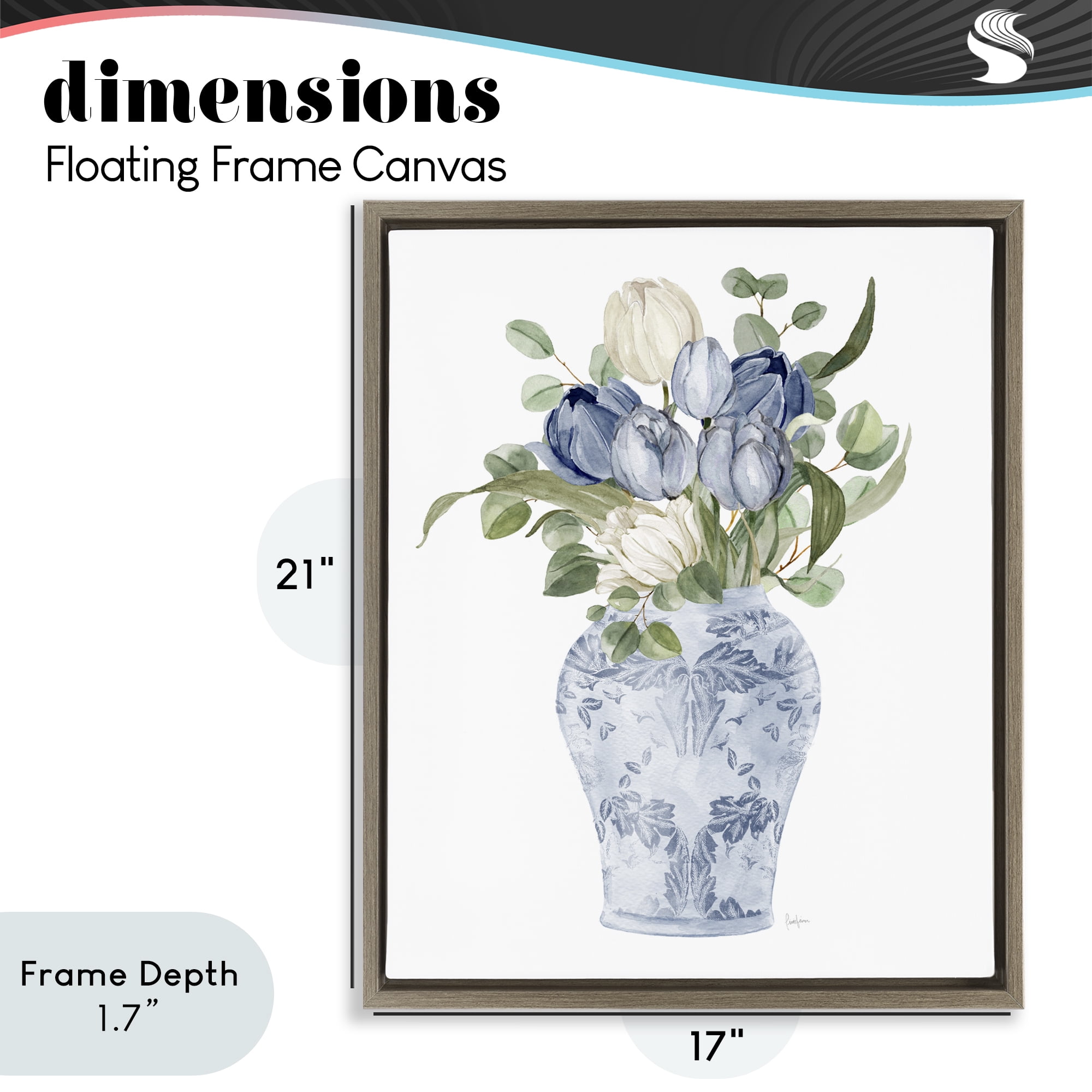 Stupell Industries Tulips & Leaves Vase Brown Framed Floater Canvas Wall Art, design by Livi Finn