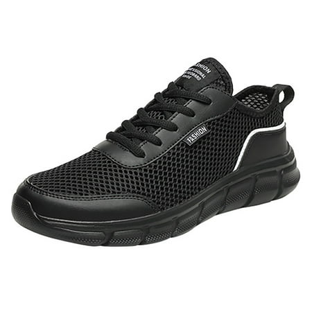 

SEMIMAY Fashion Spring And Summer Men Sports Shoes Flat Lightweight Mesh Breathable Lace Up Solid Color Casual Style Black