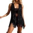 thumbnail image 6 of Women's Suede Fringe Cowgirl Vest Western Sleeveless Cardigan Jacket/Black/L, 6 of 6