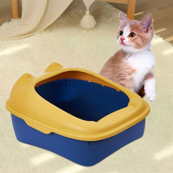 Cat with High Side Anti-Splashing Cat Toilet Semi-Enclosed Litter Pan Prevent Sand Leakage Easy to Clean for Indoor Kitty Yellow