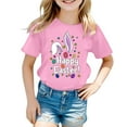 thumbnail image 4 of MIXUE Toddler Girls Tops & T-Shirts Kids Children Easter Bunny Round Neck Short Sleeve Casual Solid Color Tops Pullover Tee Shirts Sportwear,Pink,8-9 Years, 4 of 4
