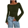 thumbnail image 2 of Flared Long Sleeve Shirts For Women Casual T Shirt Round Neck Basic Loose Fit Tunic Pullover Tops Clothes (M, Army Green), 2 of 5