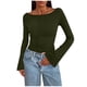 thumbnail image 2 of Tops de otoño para mujer,Blusa estampada para mujer, camiseta de manga larga con cuello redondo, poliéster acanalado, top informal verde oliva, sopatenor, 2 of 9