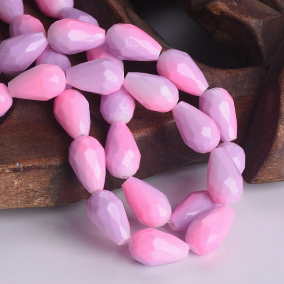 U8MO Rainbow Colorful Coated 12x8mm 15x10mm Teardrop Faceted Opaque Glass Loose Beads-12x8mm 30pcs-Pink Purple