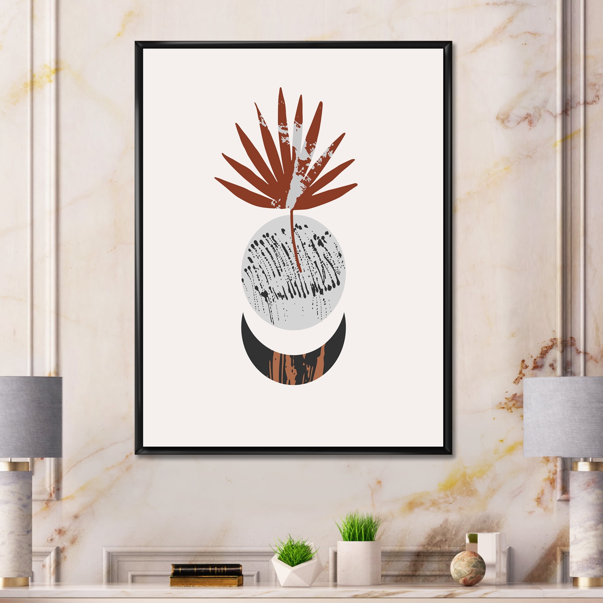 Designart 'Sun and Moon Shapes In Retro Terracotta Tones V' Modern Framed Canvas Wall Art Print