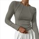 thumbnail image 3 of Camisas de Larga para Mujer, Corte Entallado, Cuello Redondo, Ropa de Otoño, Costuras Expuestas, Blusas Básicas Acanaladas. Judías L, 3 of 7